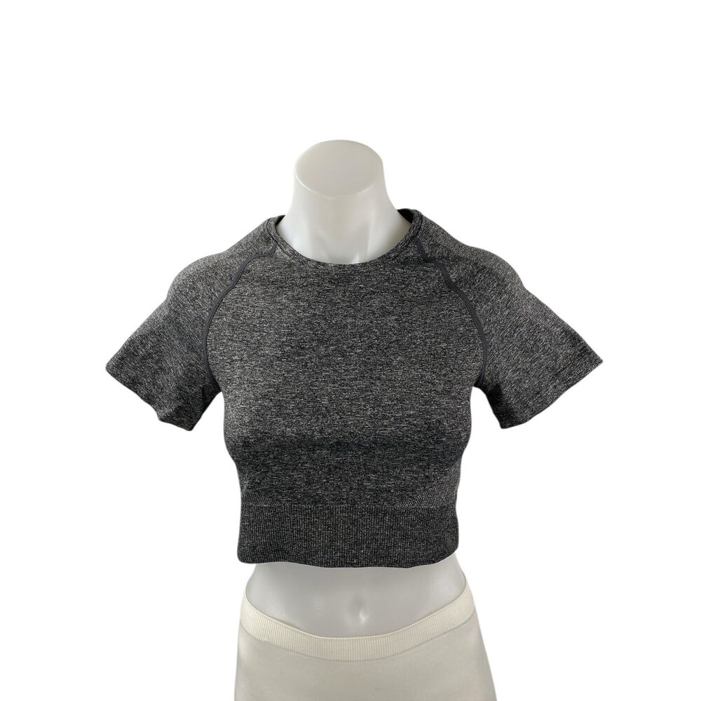 Domyos Women's Gray Short Sleeve Crew Neck Yoga T-Shirt Athletic Crop Top Size S